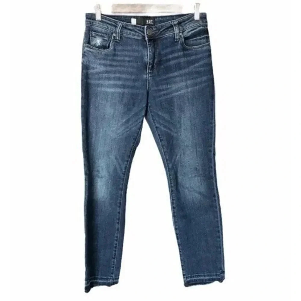Kut from the Kloth Reese Raw Hem Dark Wash Jeans 4
